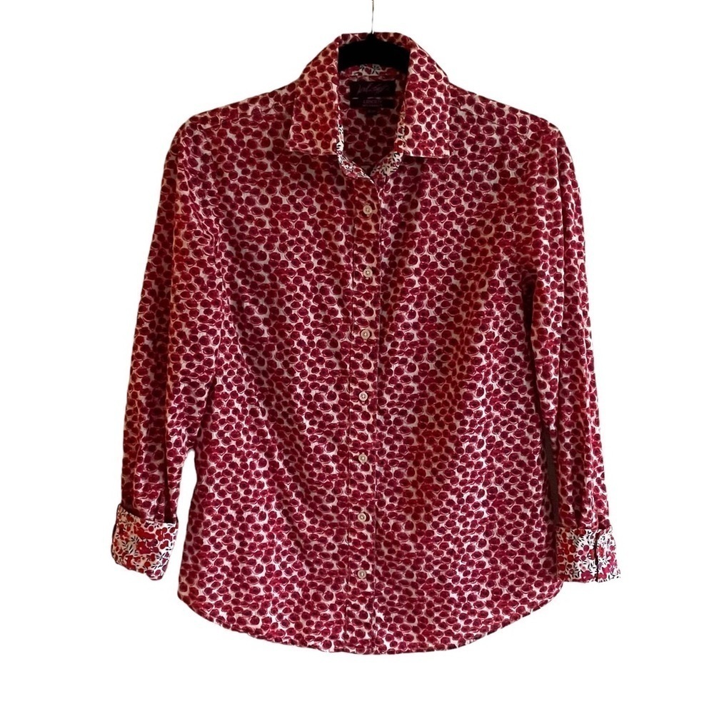 LIBERTY ART FABRIC Cotton Floral Print Button Front Shirt Blouse Red White XS
